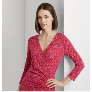 Black Label Lauren Ralph Lauren Top Womens Large Surplice Neckline Romantic Geo